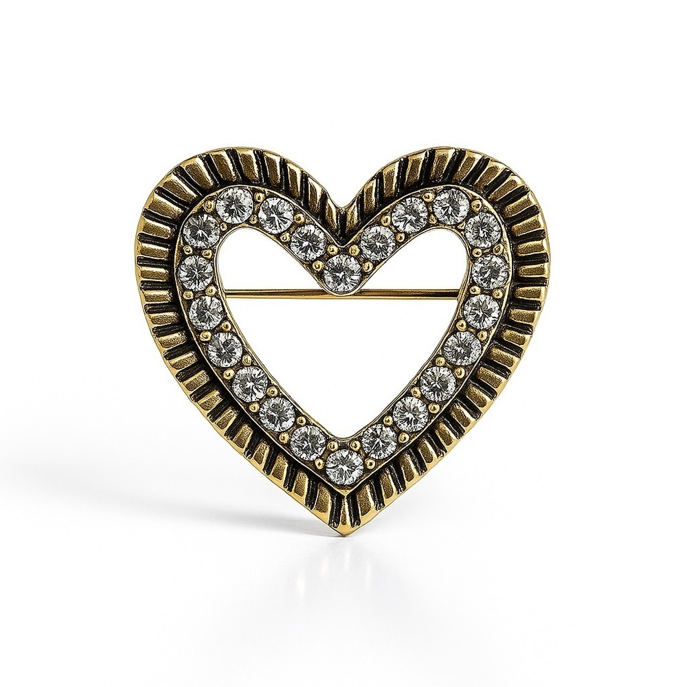 ⚜️❤️🔥 Vintage Gold Heart Brooch With Crystals 💎